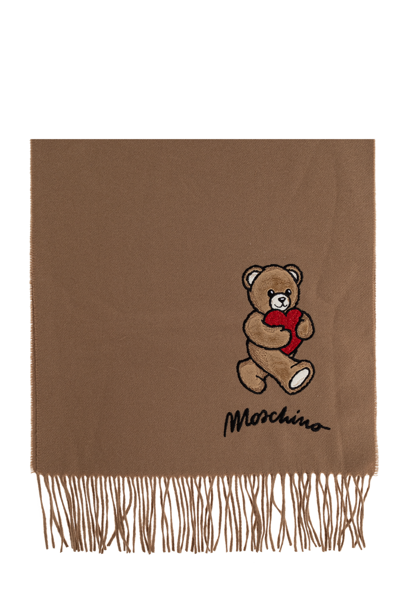 Beige Wool scarf with a characteristic bear motif Moschino
